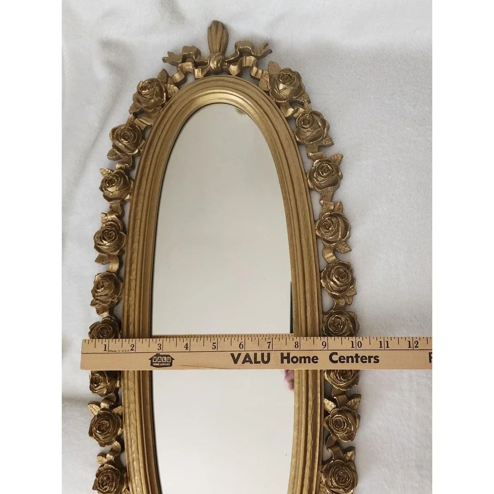 Hollywood Regency Gold Oval Wall Mirror Syroco 2324 Floral Roses 25 X 10